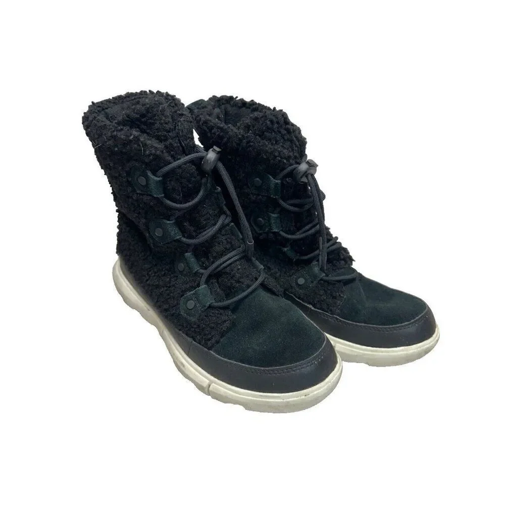 Sorel Women's Explorer Joan Cozy Winter Boots in Black/White Women's Size 6